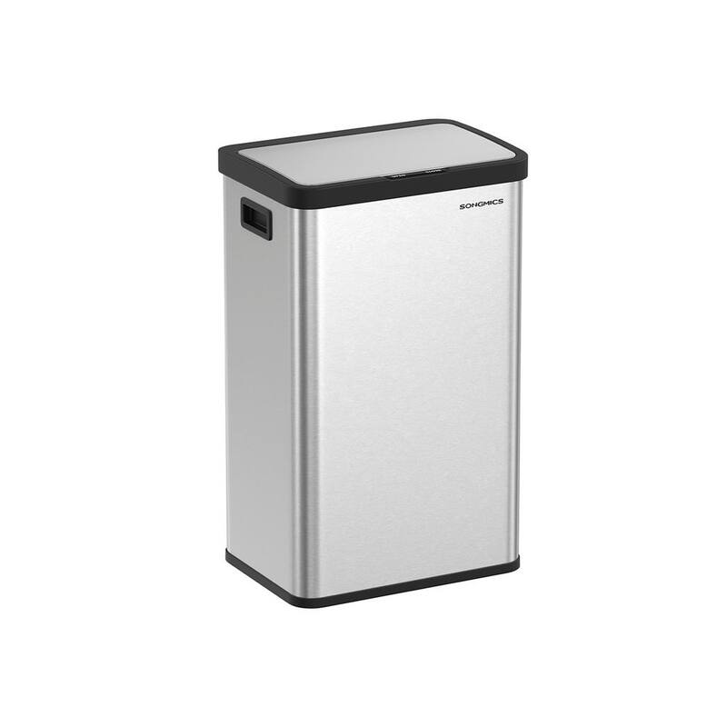 Touchless 18-Gallon Trash Can with Motion Sensor, Quiet Soft-Close - Metalic-Silver