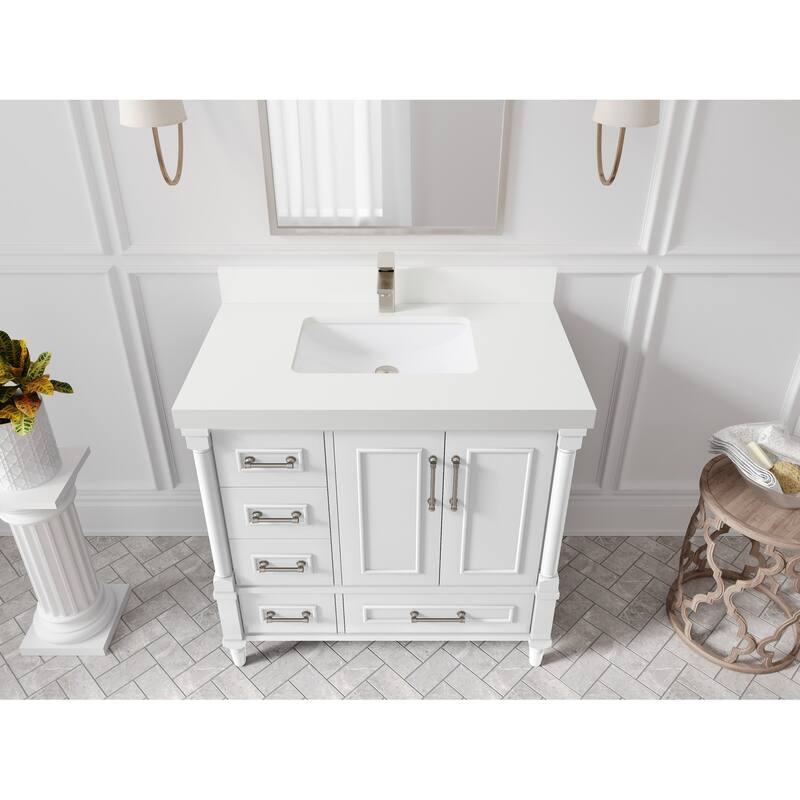 Willow Collections 36 in. W x 22 in. D Aberdeen Center Right Offset Sink Bathroom Vanity with Countertop - 2”White Quartz - White