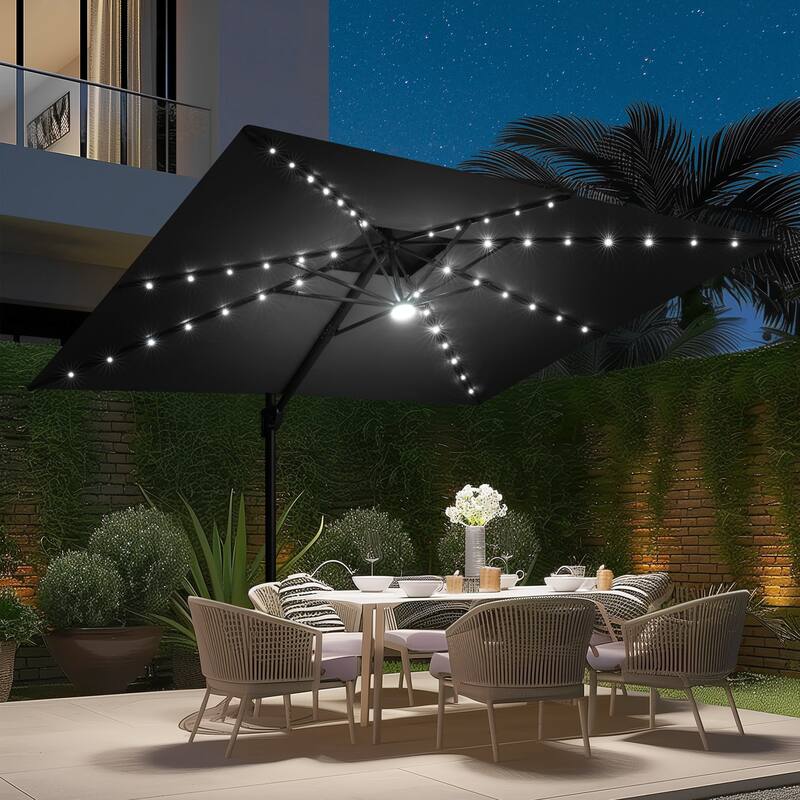 9 FT x 11 FT Outdoor Double Top LED Lighted Patio Cantilever Umbrella