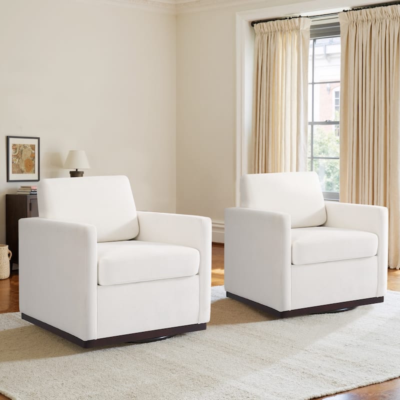 Modern Upholstered Swivel Accent Armchair Set of 2 - Beige/ Chenille
