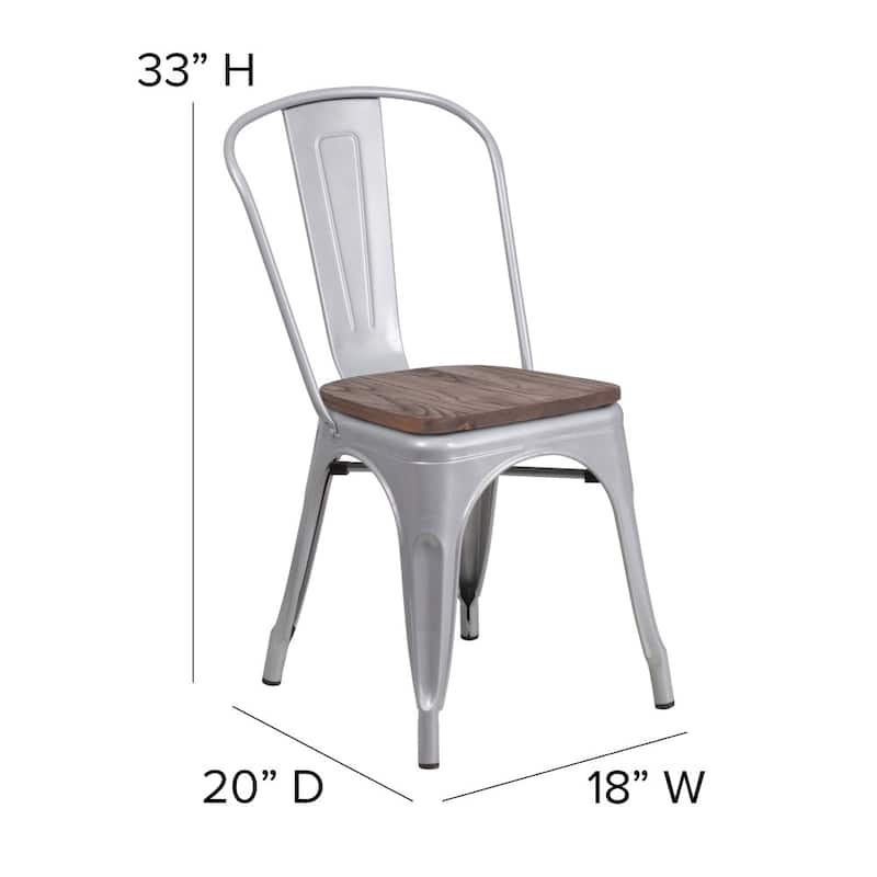 Wood Seat/ Galvanized Steel Stackable Chair (Set of 4) - 18"W x 20"D x 33"H