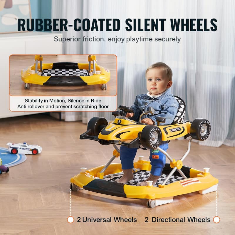 PP 4-in-1 Baby Walker with Wheels, Music and Foldable Design - 28.3” L x 27.6” W x 21.7” H