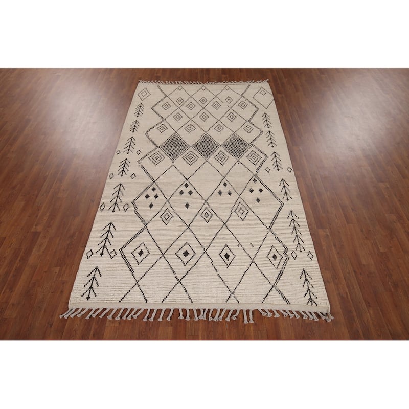 All-Over Trellis Moroccan Area Rug Handmade Wool Carpet - 5'7"x 9'4"
