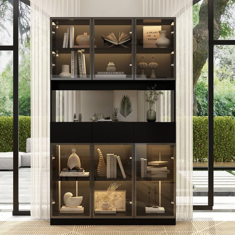 Tall Modular Display Storage Cabinet Bookcase w/Light Home Office