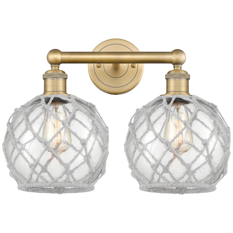 Innovations Lighting 616-2W-13-17 Farmhouse Rope Vanity Farmhouse Rope - Brushed Brass / Clear Glass with White Rope