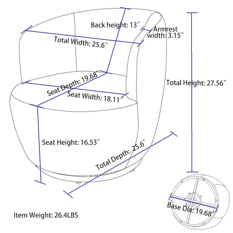 25.6" Swivel Barrel Chair with Black Coating