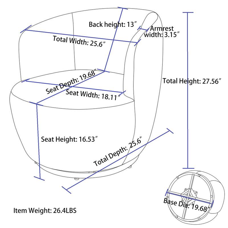 Teddy Fabric Swivel Barrel Chair with 360° Rotation & Metal Base