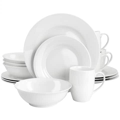 Gibson Home White Cloud Fine Ceramic 16 Piece Dinnerware Set in White - 16 Piece Set