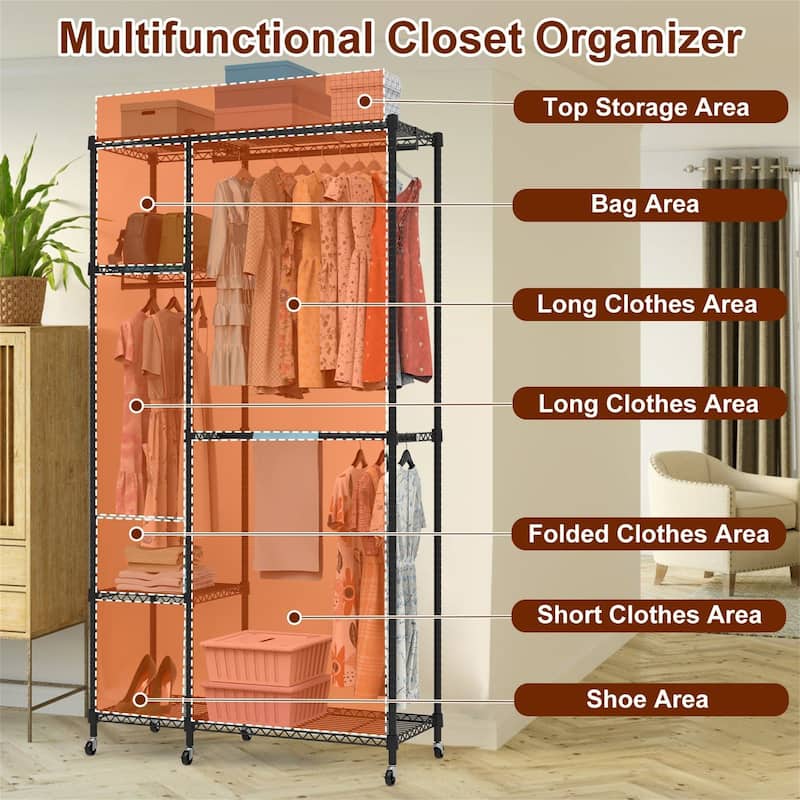 4-Tier Heavy Duty Garment Rack with Wheels