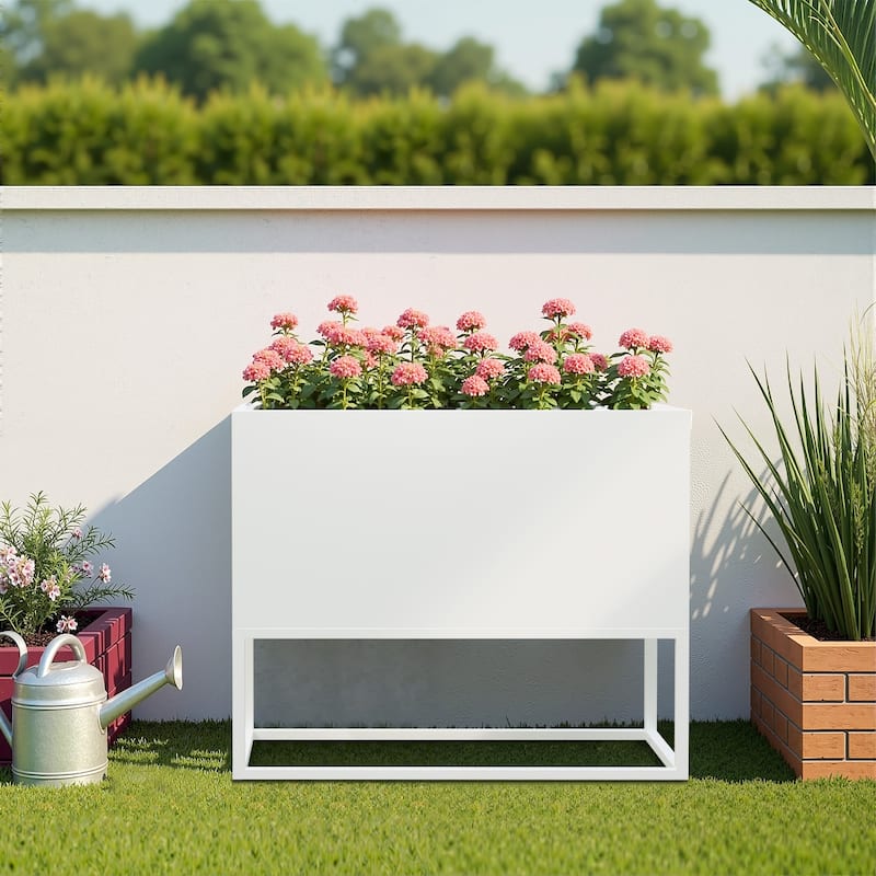 Metal Movable Planter Box with Trellis Privacy Screen Planter Box with Lockable Wheels