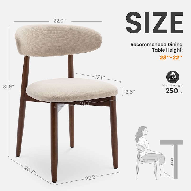 Modern Fabric Upholstered Kitchen Side Chairs, Farmhouse Dining Room Chair with Foot Pegs