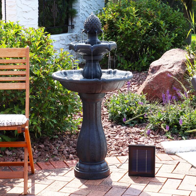Sunnydaze 2-Tier Pineapple Solar Fountain with Battery Backup - 46" H - 46-Inch