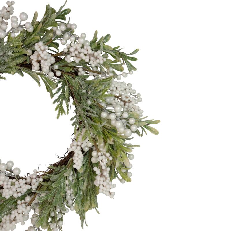 Artificial Christmas Wreath with Frosted Foliage Berries 20 Inch Unlit