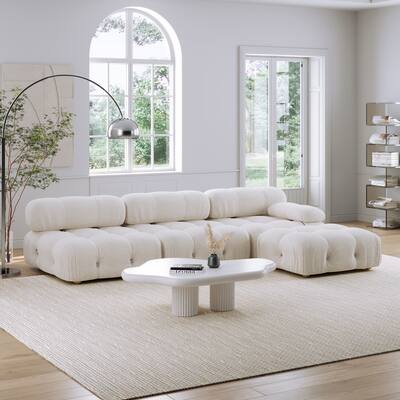 JASIWAY L-shaped 4 Piece Velvet Upholstered Sectional Sofa