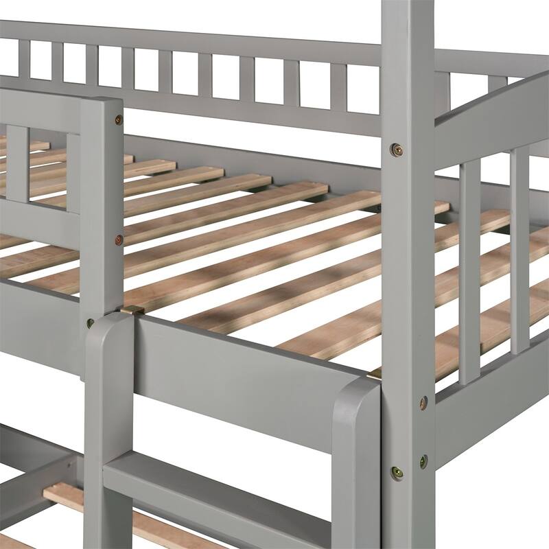Merax House Bunk Bed with Slide, Twin Over Twin Bunk Bed with Slide