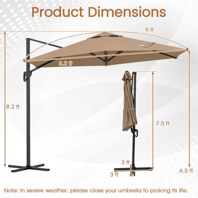 Costway 9 FT Cantilever Patio Umbrella Offset Hanging Umbrella with