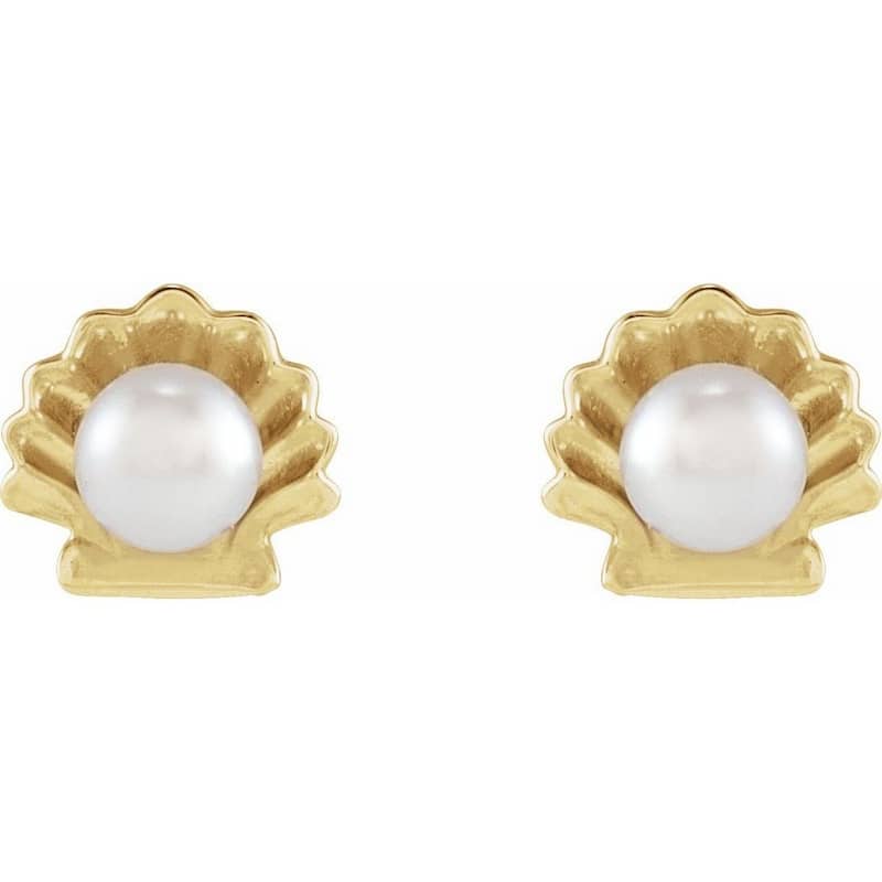 Curata 14k Yellow Gold 3mm Cultured White Seed Pearl White Shell Earring