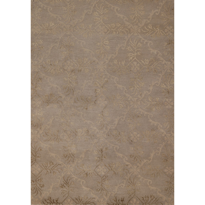 All-Over Beige Nepalese Contemporary Area Rug Handmade Wool Carpet - 4'1"x 5'11"