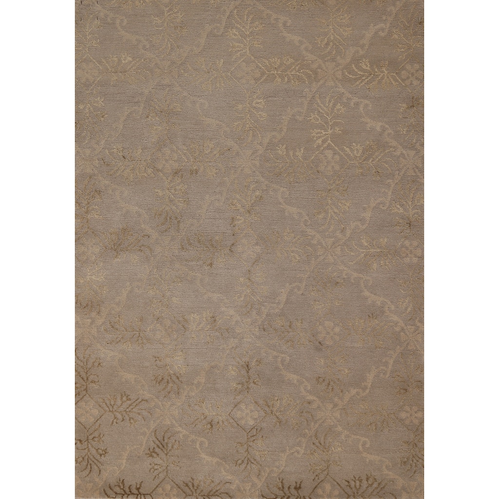 All-Over Beige Nepalese Contemporary Area Rug Handmade Wool Carpet - 4'1"x 5'11"