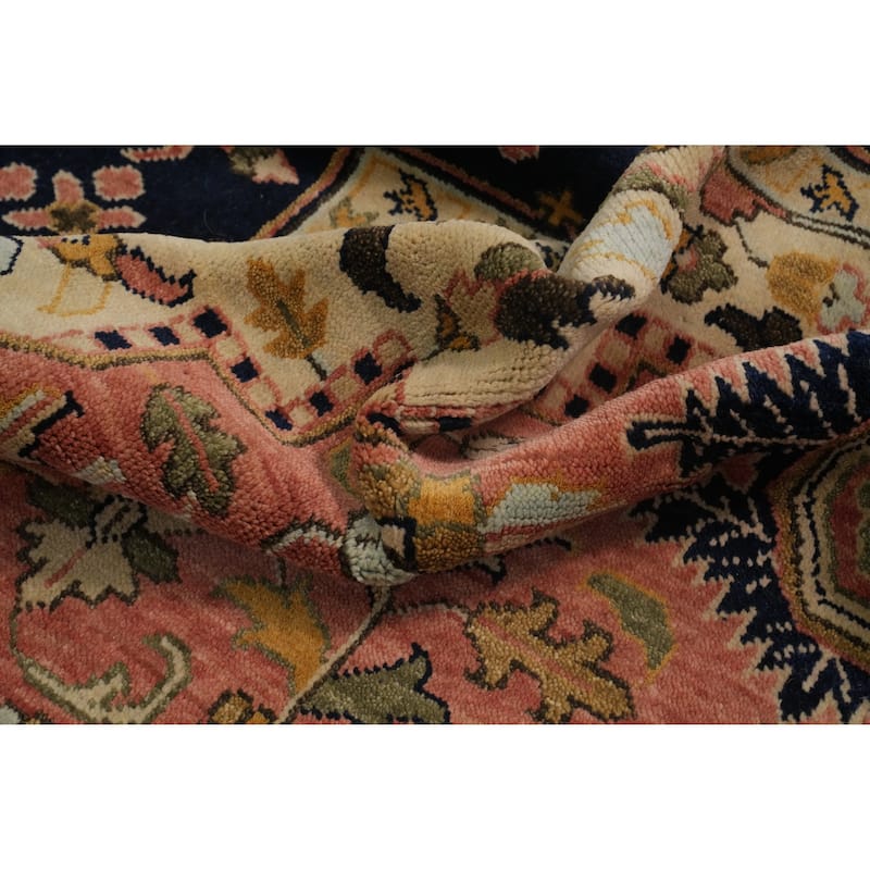 Hand Knotted Oriental 100% Wool Carpet Traditional Medallion Pink Heriz (serapi) Area Rug - 13' 9'' X 9' 11''