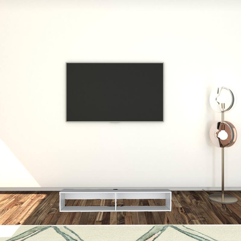 Modern TV Console Wall Mounted 59" Floating Media Stand with Shelves and Cable Management - 10.4”H x 59.1”W x 12.6”D