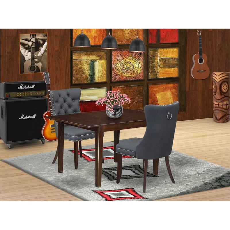 HomeStock 3-Pc Mahogany Finish Rectangular Solid Wood Top with Butterfly Leaf Dining Table Set