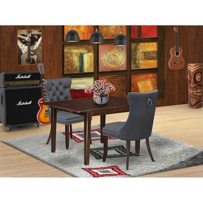 HomeStock 3-Pc Mahogany Finish Rectangular Solid Wood Top with Butterfly Leaf Dining Table Set