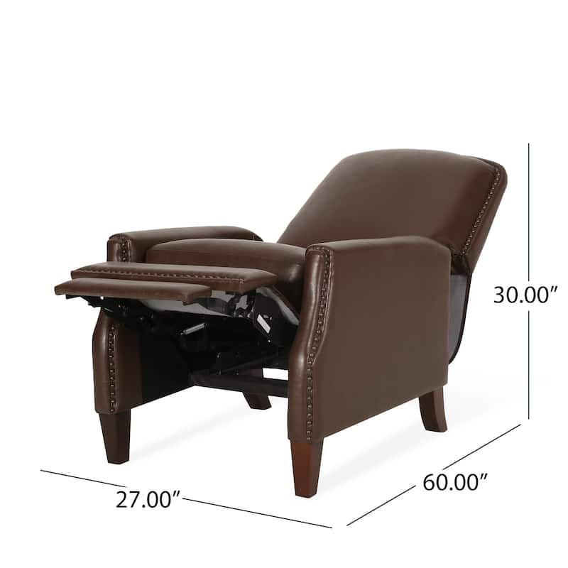 Roomfitters Dark Brown PU Leather Recliner Chair with Rivets, Comfortable Recliner for Living Room
