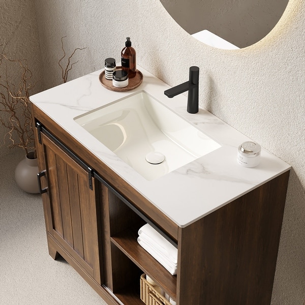 59.3 Bathroom Vanity With Double Sink – Free-Standing Wooden Cabinet With 4 Soft-Close Doors, 3 Drawers & Adjustable Shelves (Grey