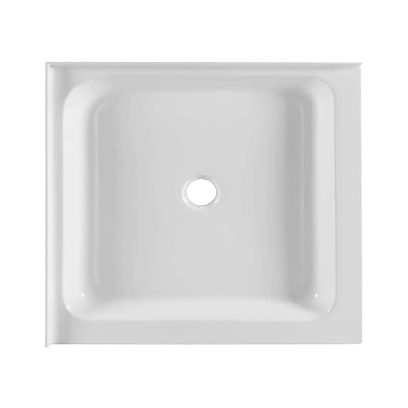 Fine Fixtures Double Threshold Acrylic Shower Base - Non-Slip Textured Surface Shower Floor Pan in White