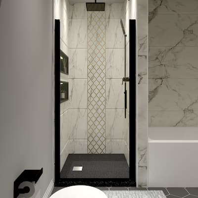 34" W x 72"H Pivot Frameless Swinging Shower Door