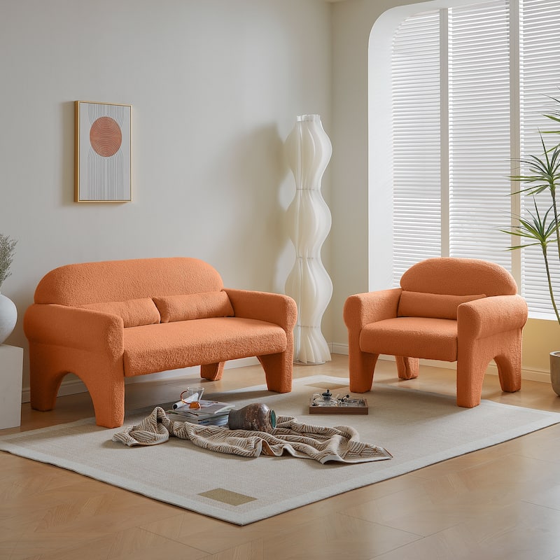 Modern Wool Fabric Accent Single Sofa Loveseat Sets with Lumbar Pillows for Living Room