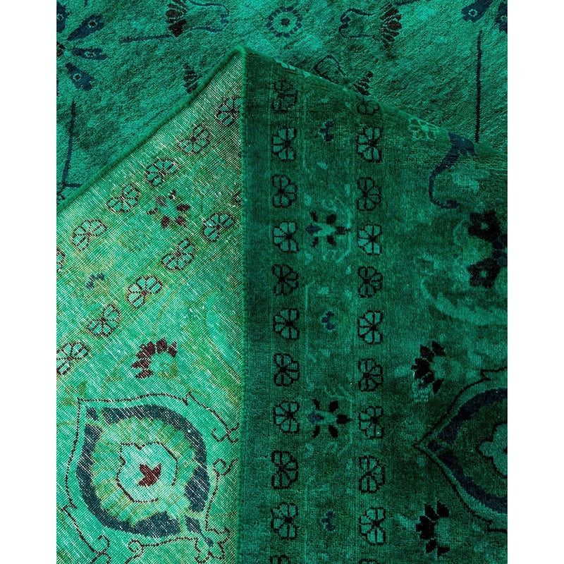 Overton Handknotted Wool Vintage Inspired Contemporary Overdyed Green Area Rug - 13' 10" x 8' 2"