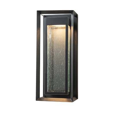 18" Outdoor LED Wall Sconce with Seeded Glass - Black