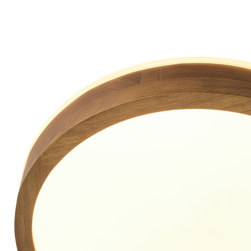 Nordic Wood Round Dimmable LED Top-halo Flush Mount Ceiling Light - 15.7 in