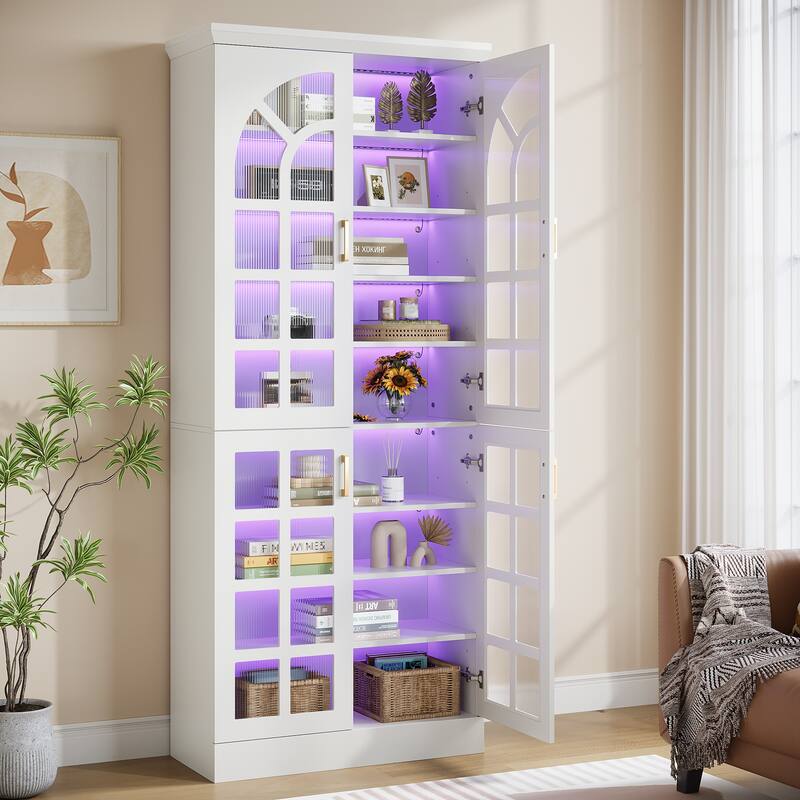 Pantry Cabinet with LED Lights, 76" Tall Adjustable Storage Cabinet