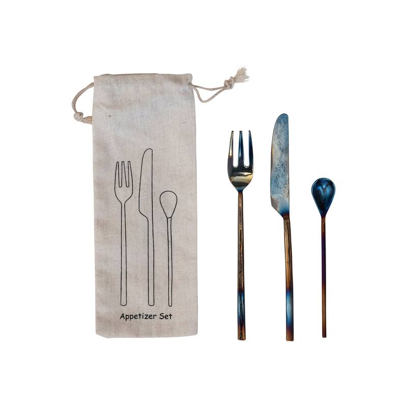 Hammered Stainless Steel Appetizer Set, Set of 3 - 6.0"L x 0.5"W x 0.3"H - Grey - 6.0"L x 0.5"W x 0.3"H