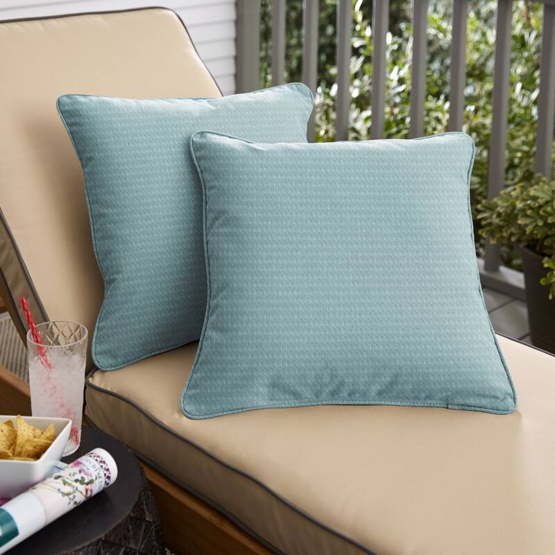 Sorra Home Outdura Solid Indoor/Outdoor Corded Square Pillows (Set of 2) - 20 in (Set of 2) - ETC Aqua