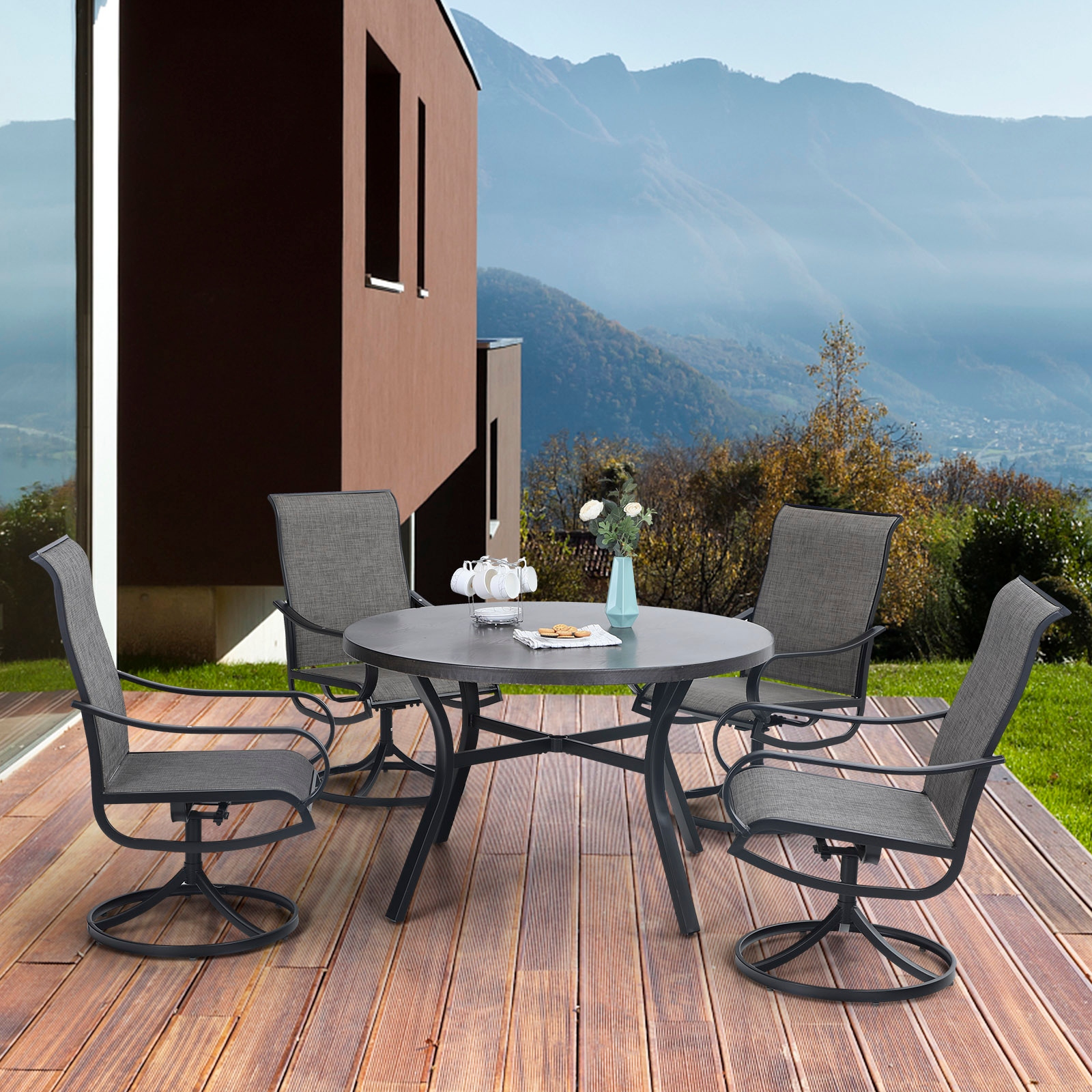 Round patio table with outlet 6 swivel chairs