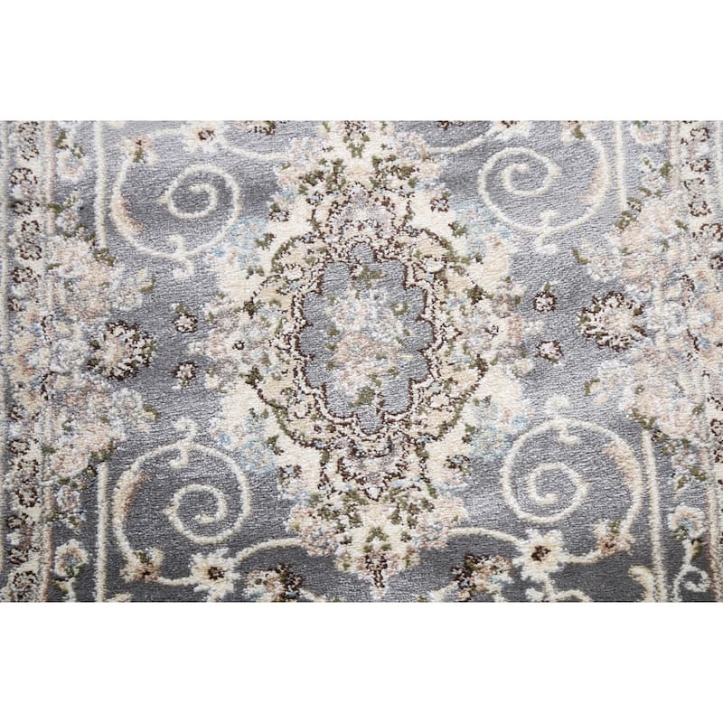 Grey Floral Medallion Transitional Turkish Rug Oriental Carpet