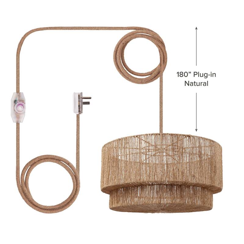 Luminous Rattan Pendant Light - Natural Drum Handwoven Light Fixture For Modern, Transitional, Farmhouse, Boho Room Décor. - 24" - 180" Plug-In Natural