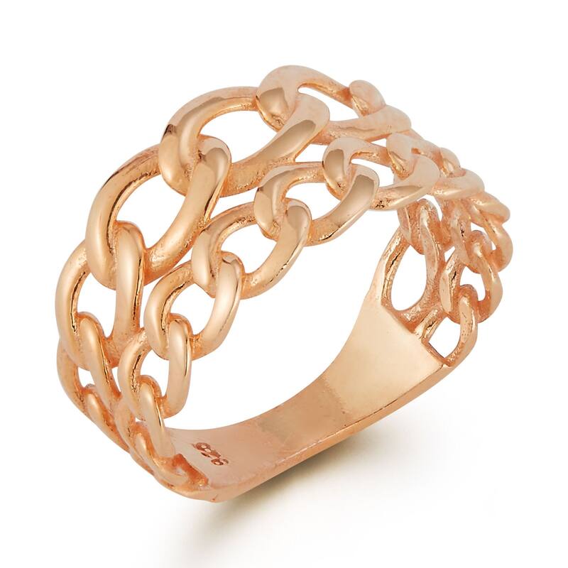 Soleil Sterling Silver Double Stacked Curb Chain Ring
