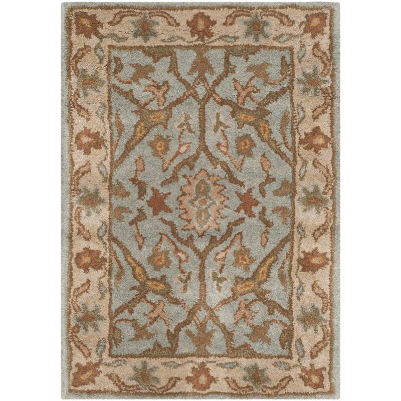 SAFAVIEH Handmade Heritage Mallorca Border Traditional Oriental Wool Rug - 2' x 3' - Light Blue/Ivory