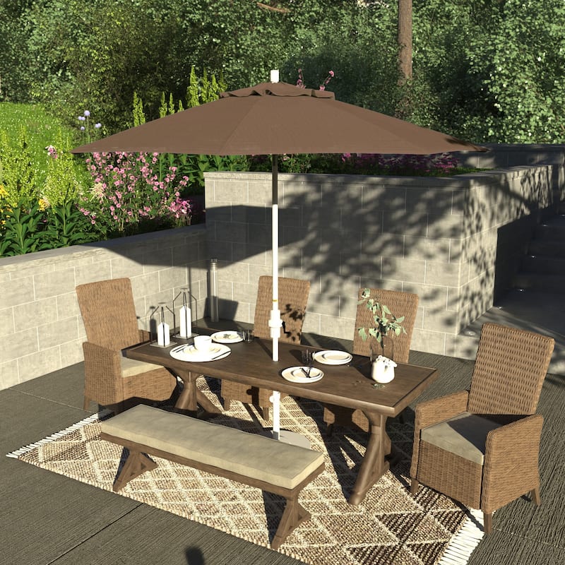 California Umbrella 9' Rd Patio Umbrella White Aluminum Frame Fiberglass Ribs Crank Lift Collar Tilt Sunbrella
