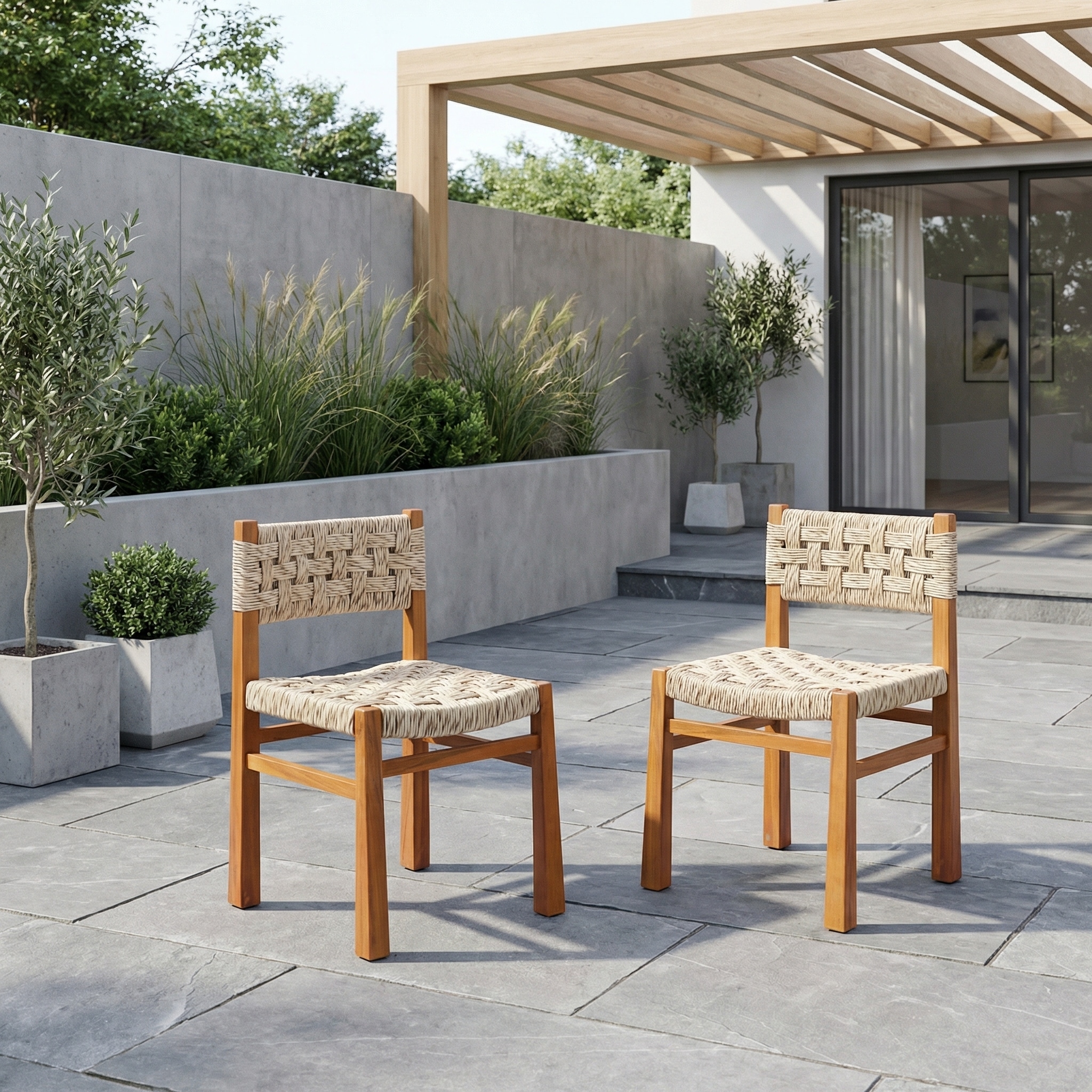 Christopher Knight Home - Acacia Wood Outdoor Patio Dining Chairs with Wicker (Set of 2)