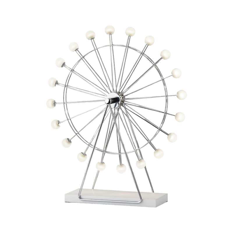 Silver Chrome Metal Globe LED Table Lamp with Off White Acrylic Shade - 5.25” x 18” x 22” (D x W x H) - Silver-Off White