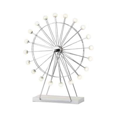 Silver Chrome Metal Globe LED Table Lamp with Off White Acrylic Shade - 5.25” x 18” x 22” (D x W x H)