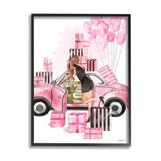 Stupell Pink Fashionista Glam Car Stylish Gift Boxes Framed Wall Art 