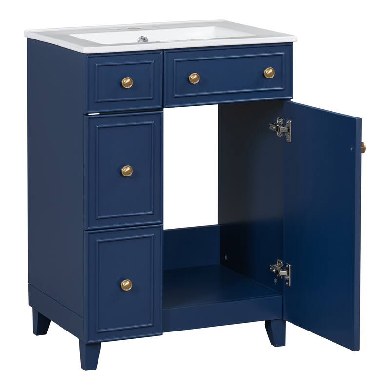24-Inch Bathroom Vanity Cabinet with Ceramic Sink and 2 Drawers