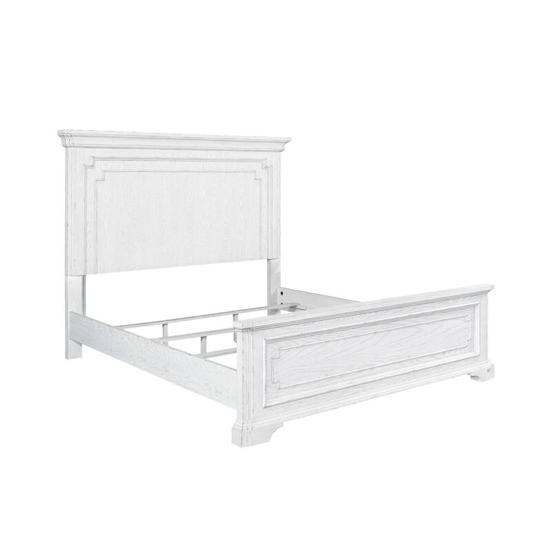 Panel Bed - California King - White Mist Finish - American Poplar & White Oak
